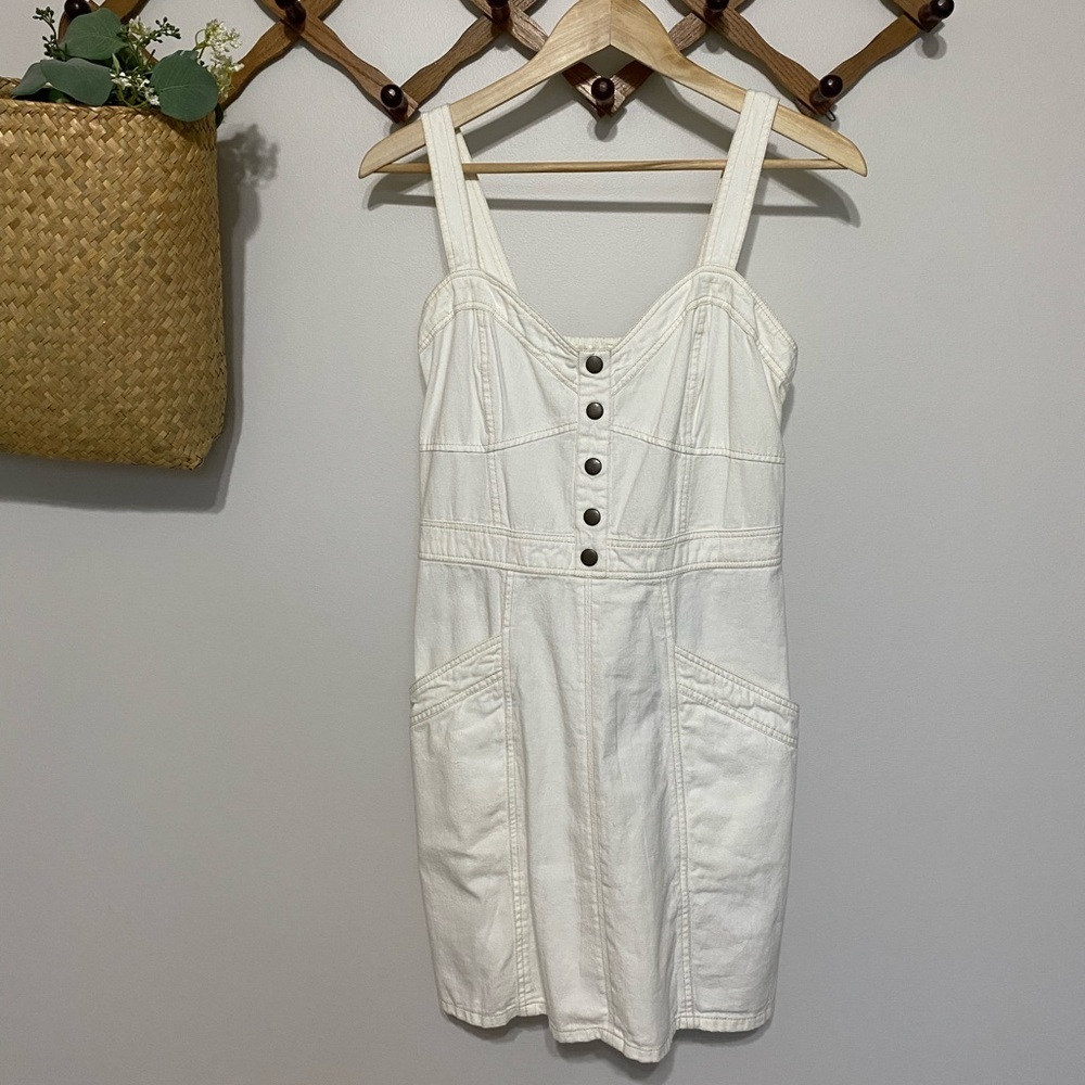 Japna ivory denim cotton mini dress